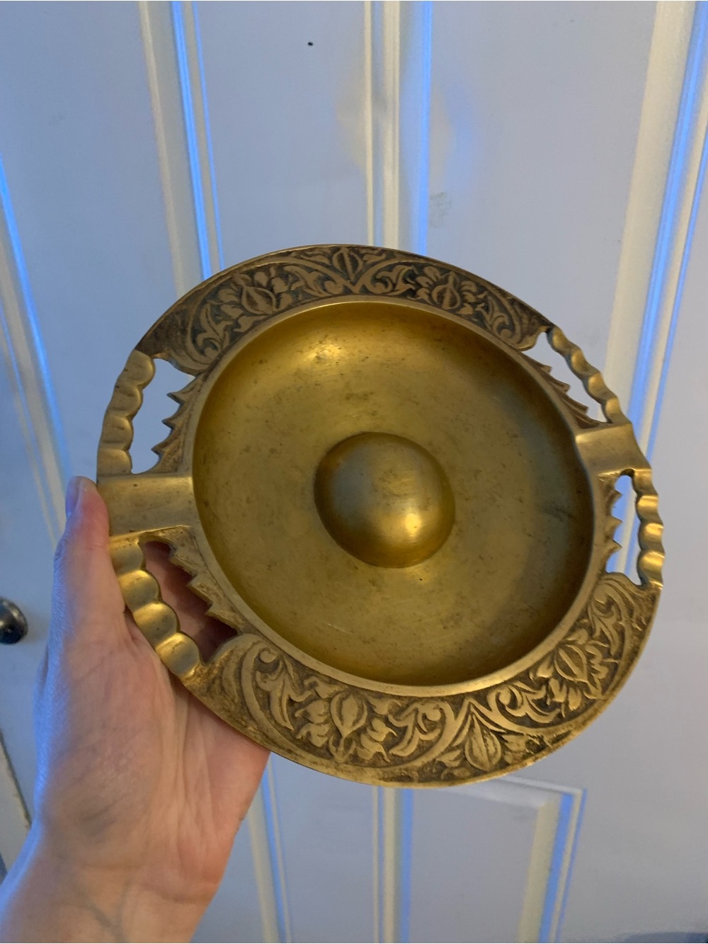 Ornate Brass vintage Ashtray 8.5 Inch Decorative Collectible Pierced Rim